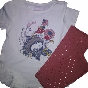 New 4t cotton girls legging set porcupine mushroom